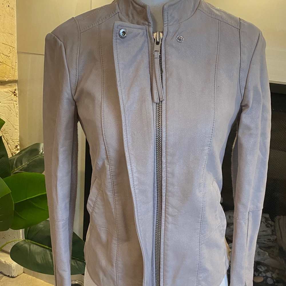 Free People Vegan Leather Moto Jacket Taupe Women’s Small - Picture 3 of 15